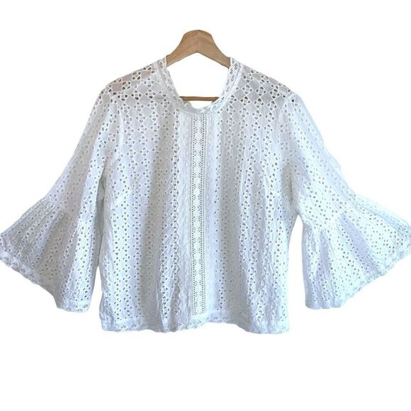 Heartloom Eyelet Bell Sleeve Top 100% Cotton - Picture 1 of 9